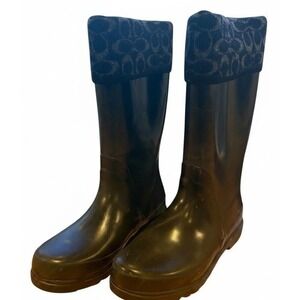 Coach Peace Rubber Rain Boots With Logo Foldover Black Size 11